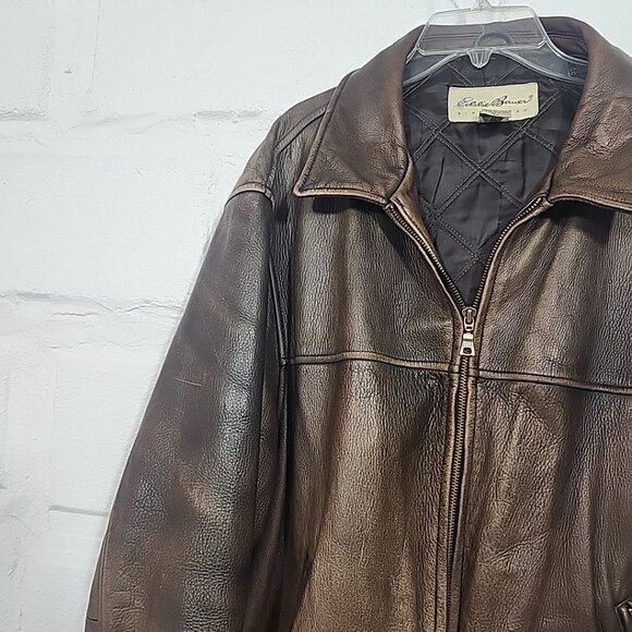 Vintage Eddie Bauer Leather Bomber Jacket Men’s LG Brown Aviator 90s - Picture 5 of 12